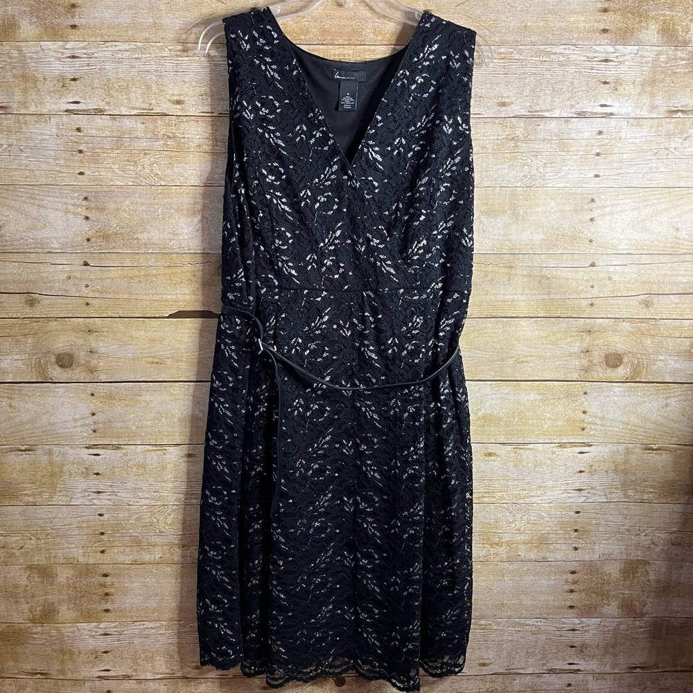 Lane Bryant Women’s Black Lace Overlay Sleeveless Dress Belted Size 18W EUC